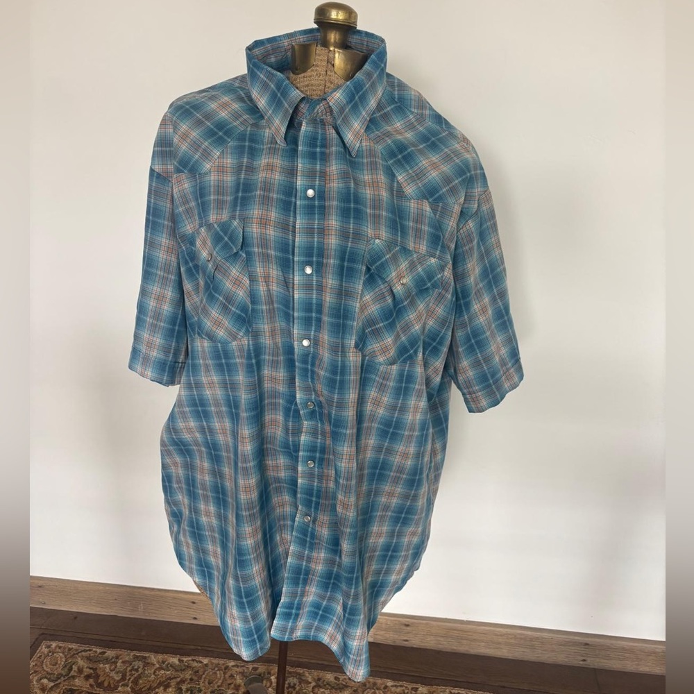 Ely Cattleman Blue Pearl Snap Plaid Shirt XXL workwear
